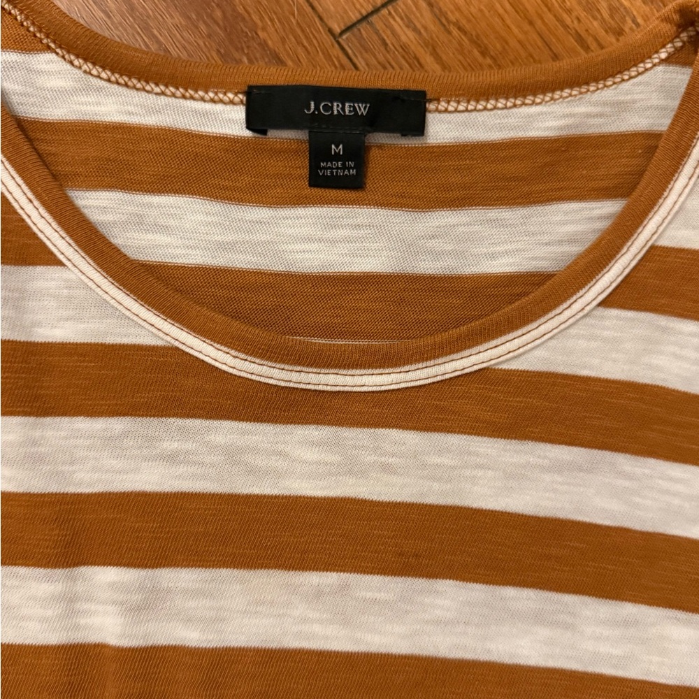 J. Crew Brown and White Striped Short Sleeve Tee , worn 1 time . - Picture 3 of 3